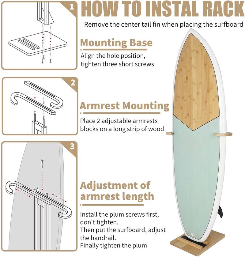 JUSTOOP Surfboard Stand Racks, Sturdy Surfboard Racks Standing with Floor-Standing Design,Stand Shortboard and Longboard Organizer, Beech Wood, 1PCS - Image 4